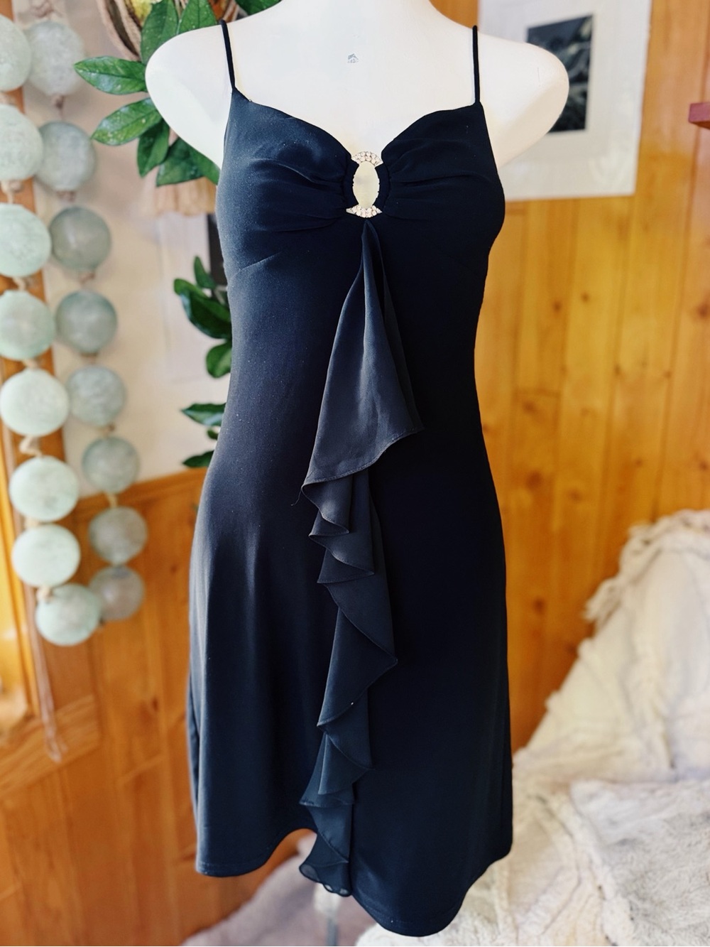 Jump Apparel Black Rhinestone Ring Cocktail Dress Juniors 5/6 Made in USA